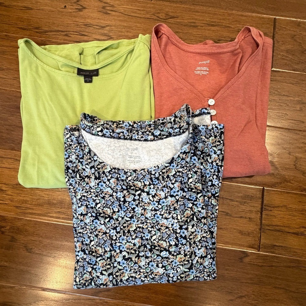 J. Jill Women's 3/4 Sleeve Shirt Bundle Floral Green Orange Casual Pure Wherever